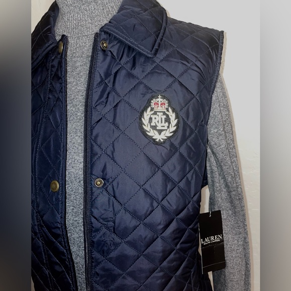 New! Lauren Ralph Lauren DarkNavy Crested RLL Logo Quilted Puffer Vest Size XL👑 - Picture 4 of 13